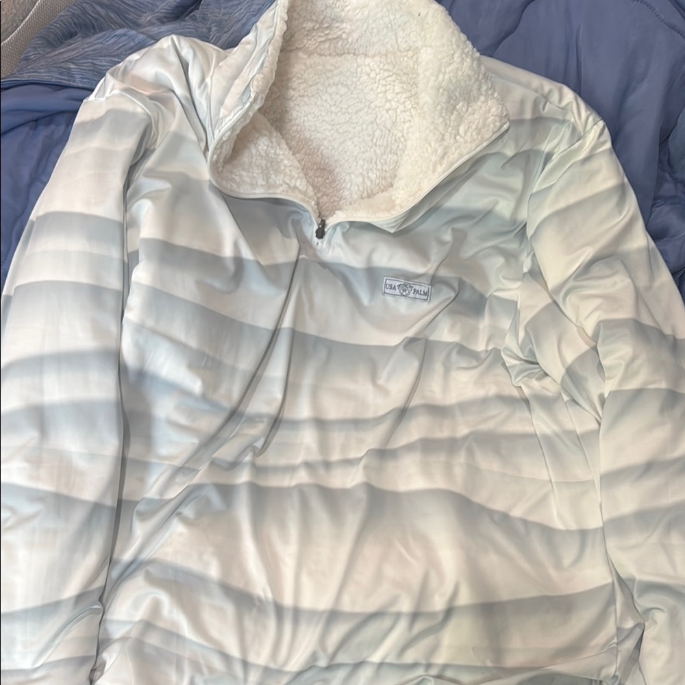 USA PALM Reversible Striped Half-Zip Pullover with Sherpa Lining